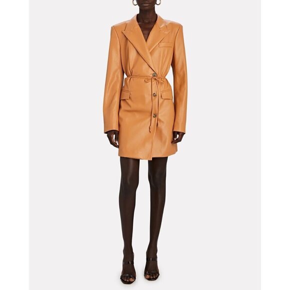 💕NANUSHKA💕 Remi Vegan Leather Blazer Dress ~ Light Brown Medium - Picture 3 of 16